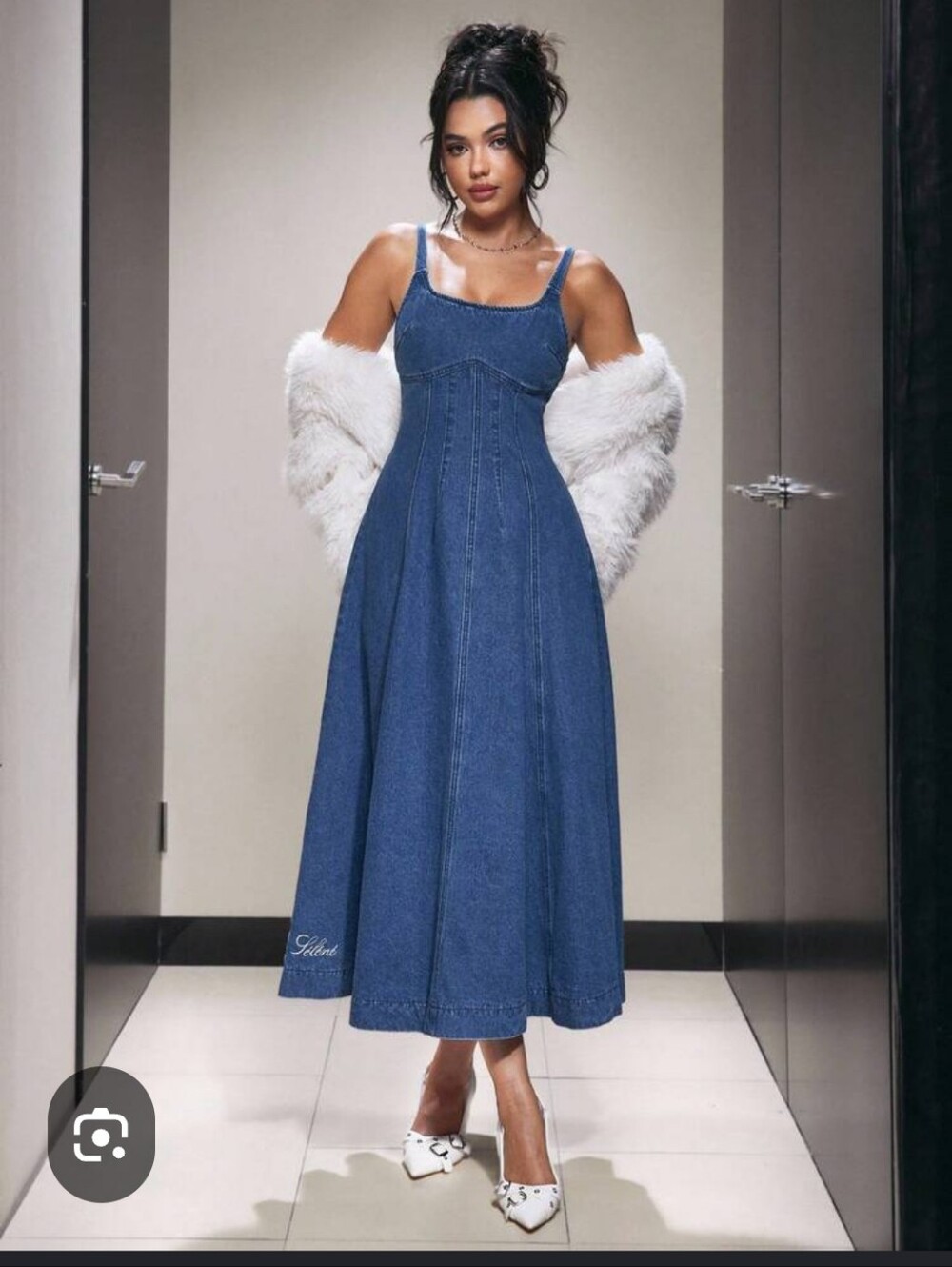 SHEIN Blue Denim Midi Dress with Spaghetti Straps